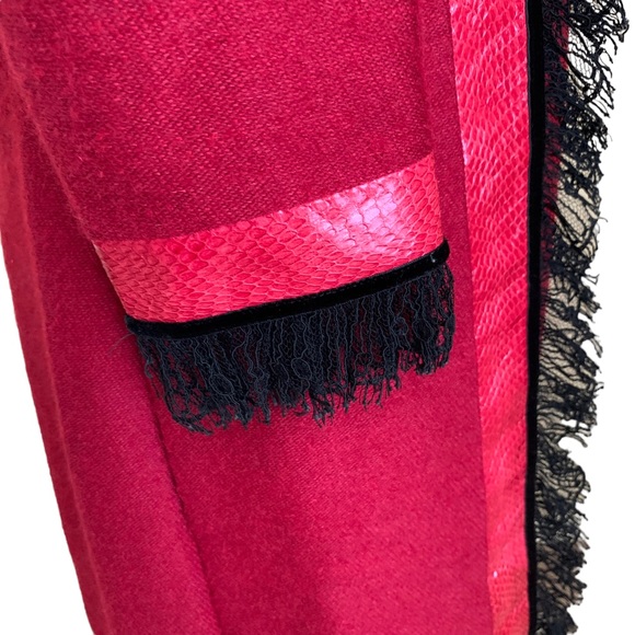 Rare Vintage 90s Richard Tyler Couture Red Snake Velvet Wool Lace Coat - Picture 11 of 16
